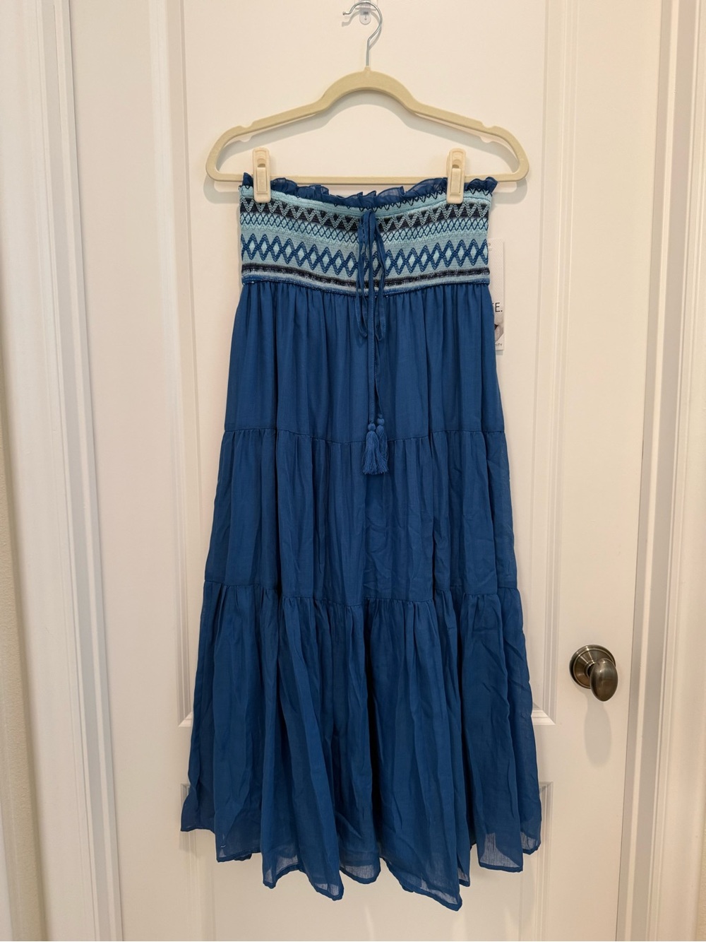Blue Tiered Smocked Waist Maxi Skirt NWT